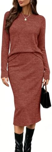 Women's 2 Piece Outfits Midi Skirt Sets Fall Loungewear Caramel in Caramel