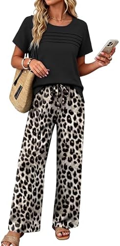 Women's 2 Piece Outfits Summer Linen Wide Leg Pants Matching