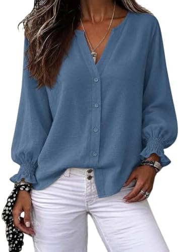 Women's Clothing Business Casual Tops for Women Long Sleeve in Blue