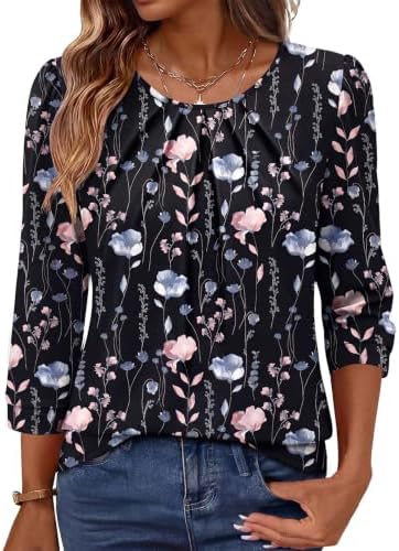 Women's Clothing Plus Size Summer Outfits Womens Blouses 3/4 in M-black Blue Floral