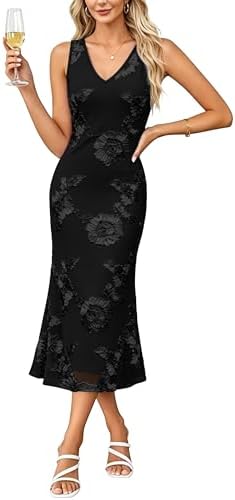 Women's Cocktail Dresses Sleeveless V Neck Bodycon Prom Dress in Formal Black