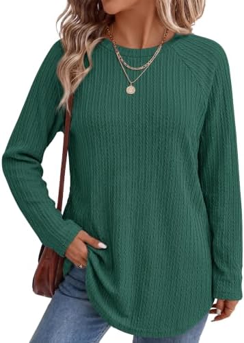 Women's Raglan Long Sleeve Tunic Tops Casual Fall Shirts Green M in Green