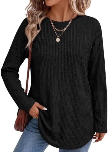 Women's Raglan Long Sleeve Tunic Tops Casual Fall Shirts Black in Black