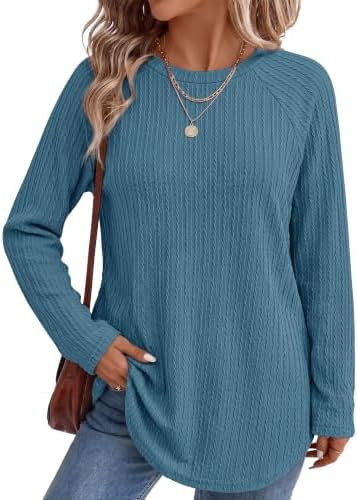 Women's Raglan Long Sleeve Tunic Tops Casual Fall Shirts Blue L in Blue