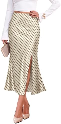 Women's Skirts Flowy Skirts for Women Light Brown Striped XS