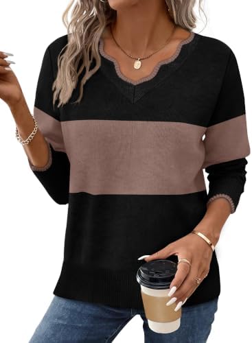 Women's Sweaters Fall Sweaters for Women Tunic Tops Loose Fit in Black/Khaki Coffee