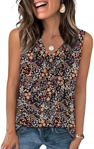 Women's Tank Tops Spring Outfits for Women 2026 V Neck T Shirts in Z-yellow Flower