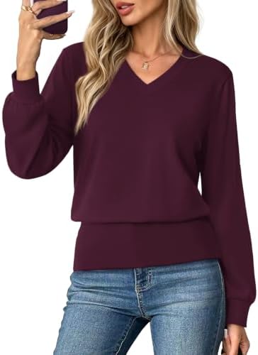 Women's Tops Tees and Blouses Trendy Cute Fall Shirts 2026 Red S in Burgundy