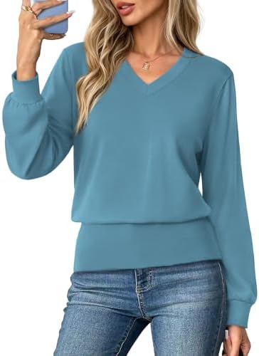 Women's Tops Tees Blouses Fall Outfits Winter Clothing Blue M in Dusty Blue