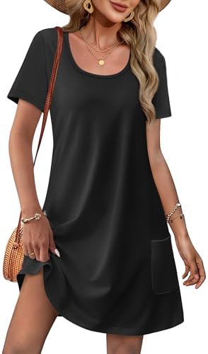 Women Summer Dresses Casual Short Sleeve 2026 Beach Vacation in A Black