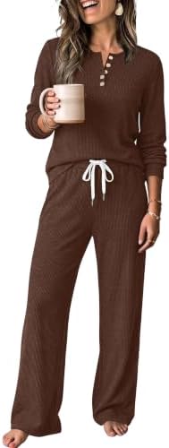 Women Two Piece Lounge Sets Fall Winter Sweater Pajamas Set in Chocolate Brown