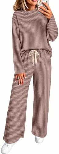 Women Two Piece Outfits Lounge Set Fashion Fall Winter Matching in Brown