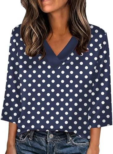 Womens 3/4 Sleeve Tops Casual Floral Printed Summer Shirts V