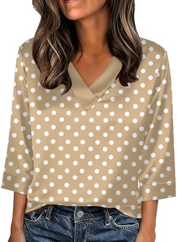 Womens 3/4 Sleeve Tops Casual Floral Printed Summer Shirts V in 02 Khaki