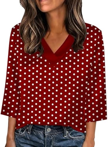 Womens 3/4 Sleeve Tops Casual Floral Printed Summer Shirts V in 02 Wine