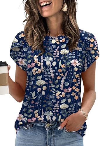 Womens Blouses Dressy Casual Plus Size Clothes for Women Spring in I-navy Floral