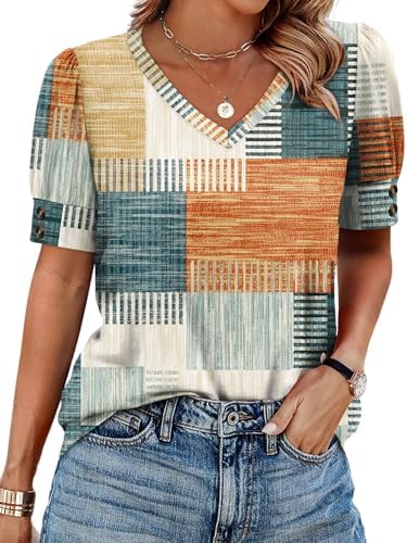Womens Blouses Dressy Casual Summer Tops Boho Fashion Clothing in Z-geometric