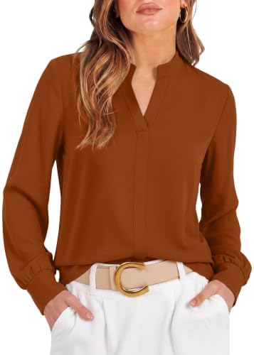 Womens Blouses Long Sleeve Shirts Fall Clothes Business Outfits in Caramel