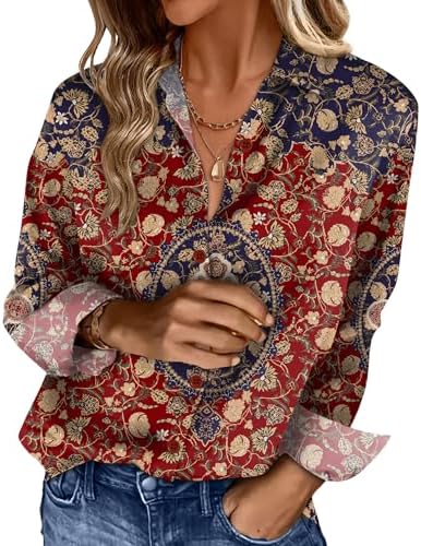 Womens Button Down Shirts Blouses Casual Fashion Outfit Spring in Print 18