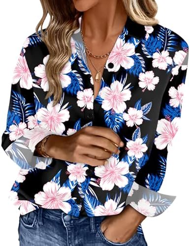 Womens Button Down Shirts Blouses Casual Fashion Outfit Spring in Print 16