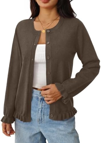 Womens Cardigan Casual Long Sleeve Tops Fall Sweaters 2026 in Taupe Brown
