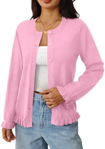 Womens Cardigan Sweaters Fall Teacher Outfits Business Casual in Pink