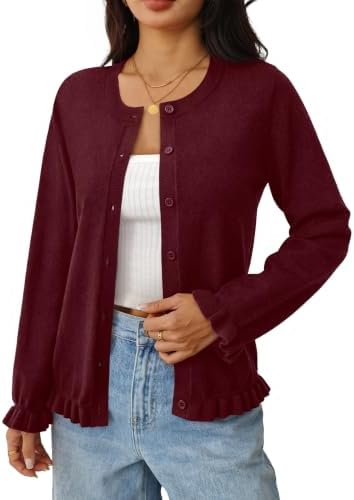 Womens Cardigan Sweaters Trendy Long Sleeve Fall Fashion in Burgundy