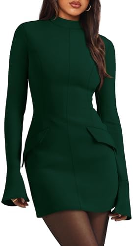 Womens Christmas Dress Green Flare Sleeve Dresses for Women S in Deep Green