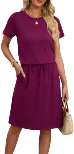 Womens Dresses Casual Summer 2026 Short Sleeve with Pockets in Purple