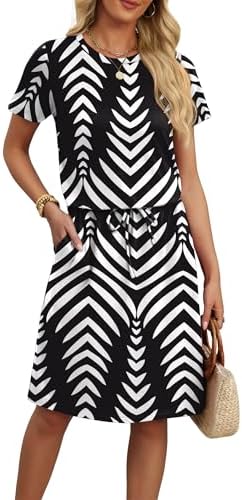 Womens Dresses Spring Dresses 2026 Beach Vacation Flowy Midi in Black White Stripes 2