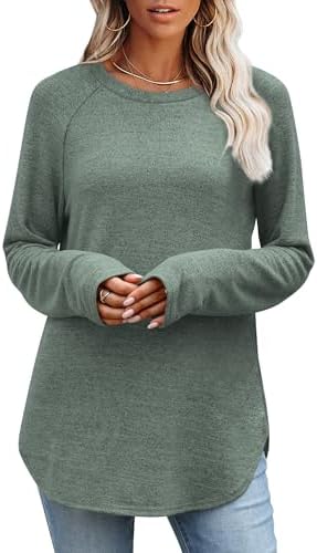 Womens Fall Fashion Tunics Dressy Long Sleeve Christmas Shirts in Green