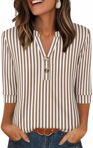 Womens Fall Outfits 3/4 Length Sleeve Womens Tops Women's in Stripe 4