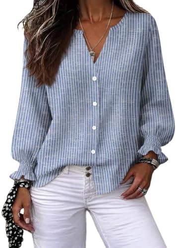 Womens Fall Outfits Womens Blouses Long Sleeve Shirts for Women in Blue Striped