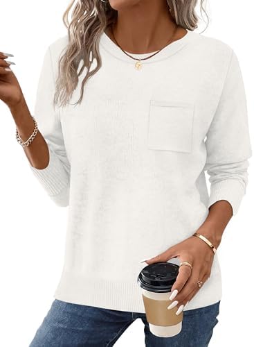 Womens Fall Sweaters Crew Neck 2025 Long Sleeve Knitted Ribbed
