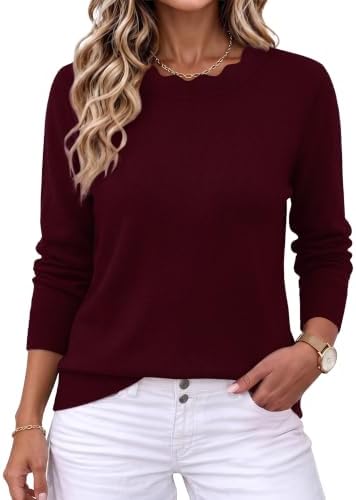 Womens Fall Sweaters Pullover Cozy Sweaters for Women Fall in Solid Wine