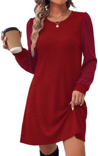 Womens Long Sleeve Dresses 2026 Sweater Dress Casual Fall in A-red