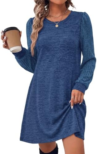 Womens Long Sleeve Dresses 2026 Sweater Dress Casual Fall in A-blue