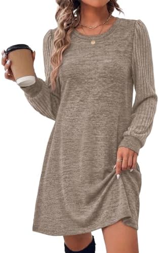 Womens Long Sleeve Dresses 2026 Sweater Dress Casual Fall in A-khaki