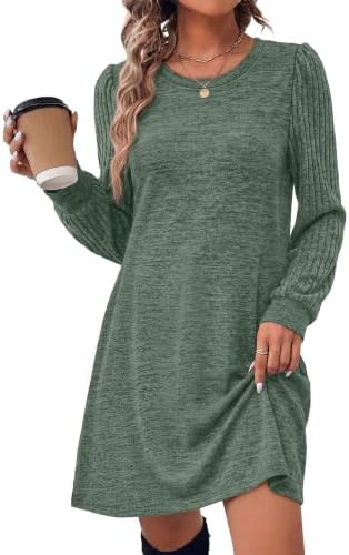 Womens Long Sleeve Dresses 2026 Sweater Dress Casual Fall in A-green