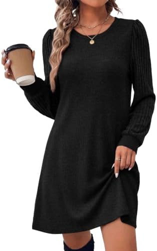 Womens Long Sleeve Dresses 2026 Sweater Dress Casual Fall in A-black