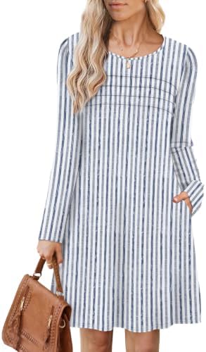Womens Long Sleeve Dresses 2026 Sweater Dress Casual Fall in D-blue Stripe