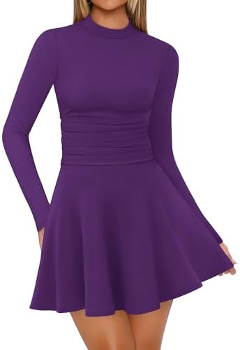 Womens Long Sleeve Mock Neck Dress Fall Winter Mini Corset in Purple
