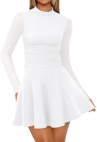 Womens Long Sleeve Mock Neck Dress Fall Winter Mini Corset in White