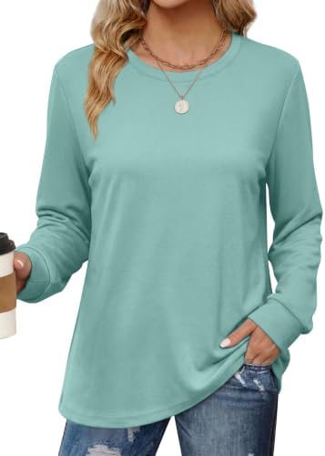 Womens Long Sleeve Tops Crewneck Sweatshirt for Women Mint in Mint Green
