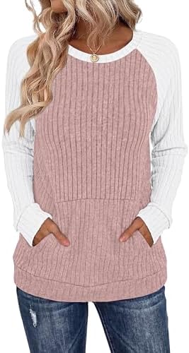 Womens Long Sleeve Tops Fall Sweaters Oversized Sweatshirt with in Pink