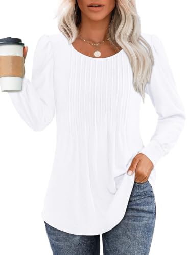 Womens Long Sleeve Tops for Teachers Dressy Casual Blouses Fall in 0-white