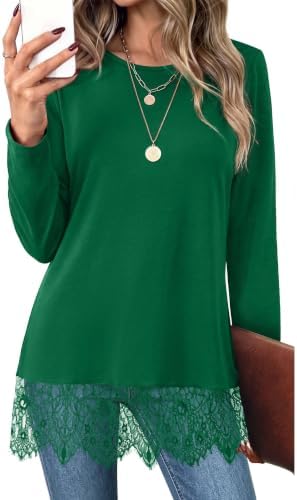 Womens Long Sleeve Tops Plus Size Fall Tunics Christmas Green in L-green