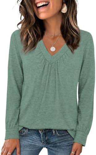 Womens Long Sleeve Tops V Neck T Shirts Fall Fashion 2026 in 06-blue Green