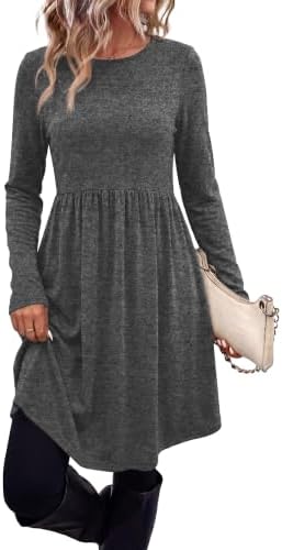 Womens Long Sleeve Tunic Dress Fall Fashion Sweater Dress with in Grey