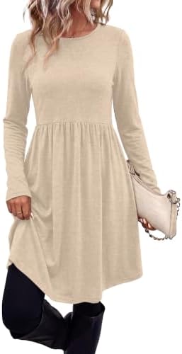 Womens Long Sleeve Tunic Dress Fall Fashion Sweater Dress Loose in Beige